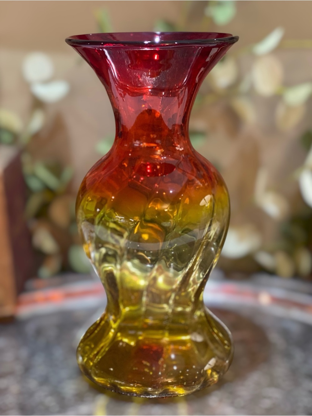 Vintage Blenko Amberina Art Glass Vase Large 11” Swirl MCM 60’s Wayne Husted